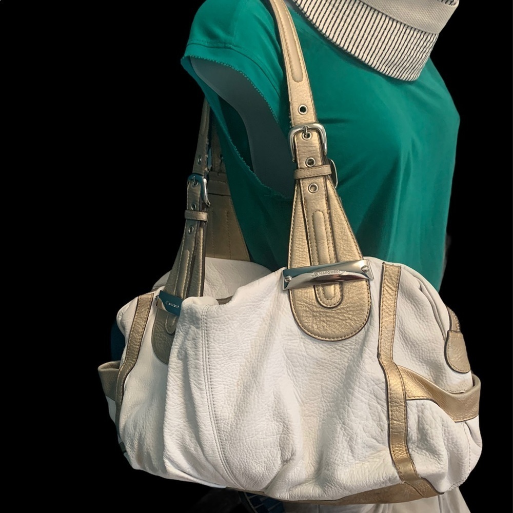 B Makowsky Leather Hobo Bag Satchel Purse White